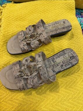 Tan and gold sandals